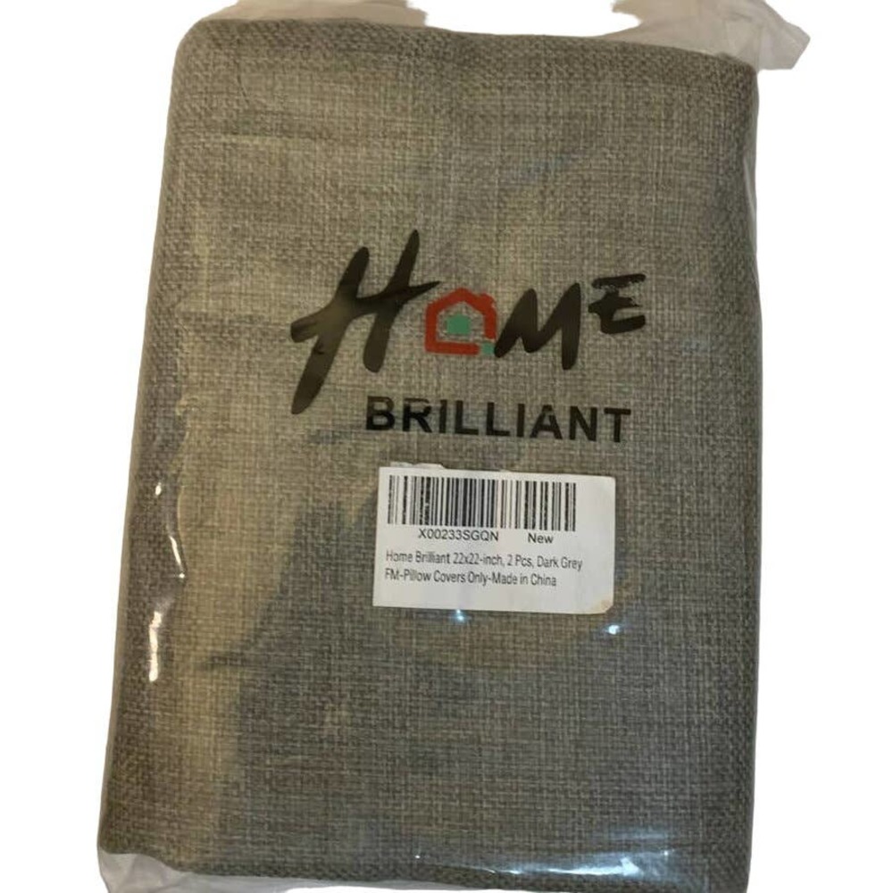 HOME BRILLIANT 2-Pc Dark Gray Burlap Linen Throw Pillow Covers 22" x 22" NEW